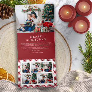Festiva Tríptica Tarjeta Roja de Navidad Plegable en Tres Partes