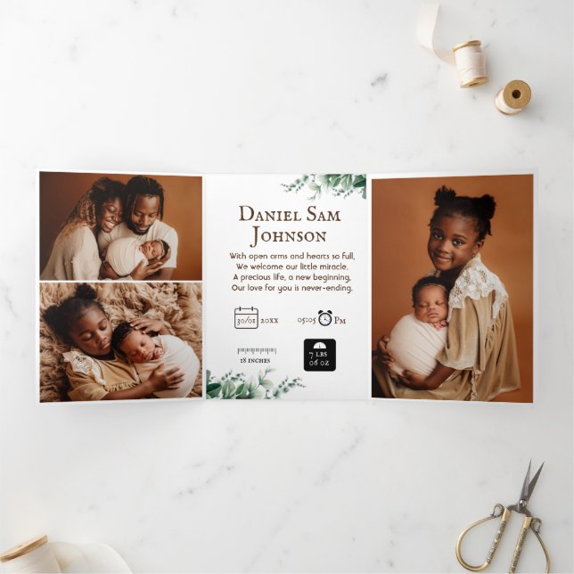 Festiva Tríptica Tarjeta Tri-Fold de nacimiento de personalizable " (Interior)