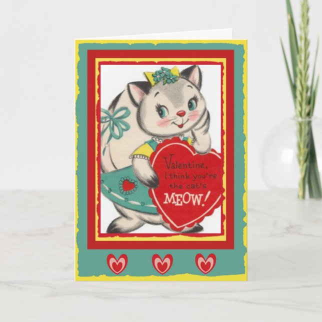 Festiva Tu tarjeta de San Valentín de mimo retro de gato (Anverso)