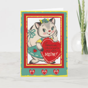 Festiva Tu tarjeta de San Valentín de mimo retro de gato
