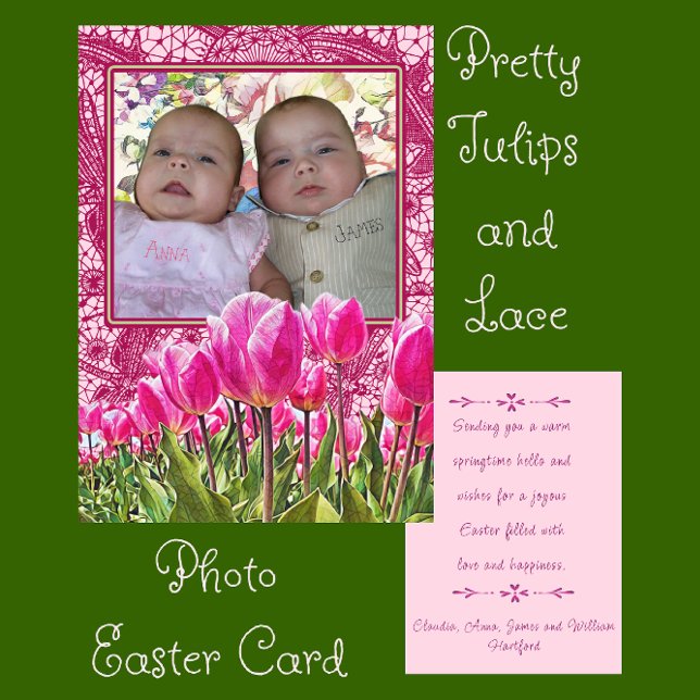 Festiva Tulipanes de bonito y elegante tarjeta de foto de  (Easily add your photo to create this beautiful Easter card.)