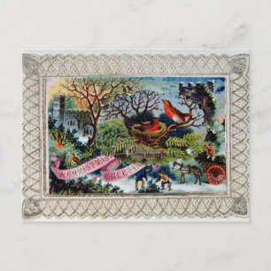 Festiva Un saludo de Navidades, postal victoriana