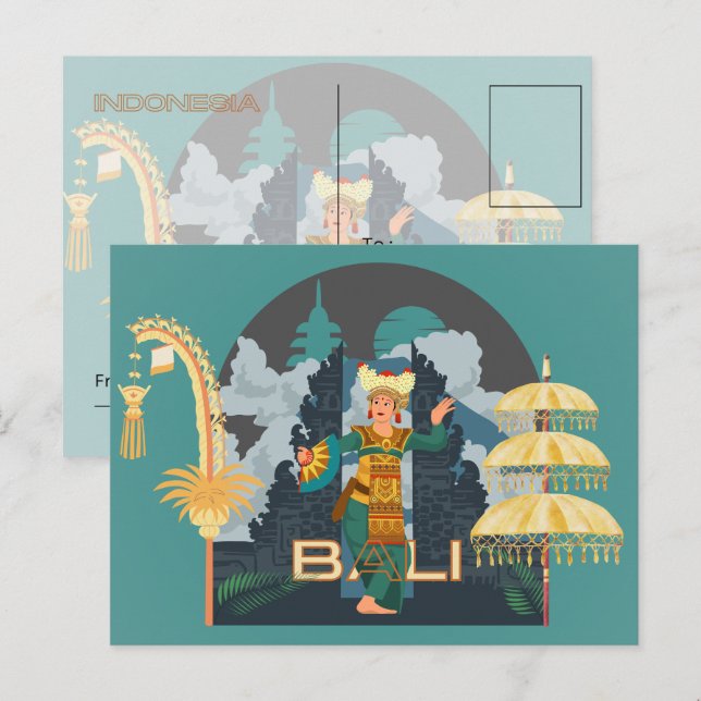 Festiva Una postal bailarina de un Chica balinés (Anverso / Reverso)