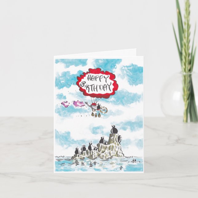 Festiva Una tarjeta de cumpleaños con alimentación pingüin (Anverso)