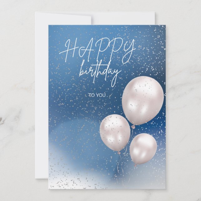 Festiva Una tarjeta de cumpleaños elegante azul con globos (Anverso)