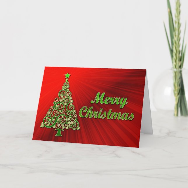 Festiva Una tarjeta de Navidades de efecto rojo y oro (Anverso)