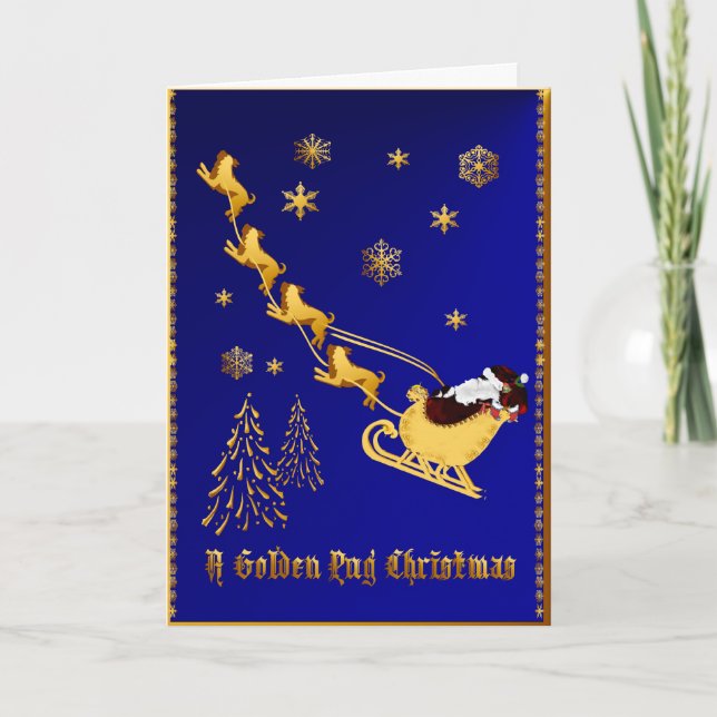 Festiva Una tarjeta de Navidades de pug dorado (Anverso)