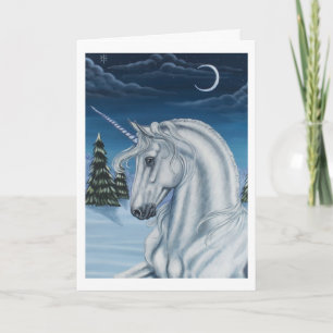 Festiva Unicornio en tarjeta de paz de invierno