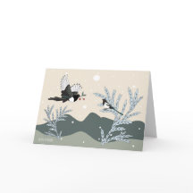 Urracas y bayas. Tarjeta del día de fiesta de la