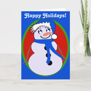 Festiva ¡Vacaciones azules de Snowman Toon! Tarjeta