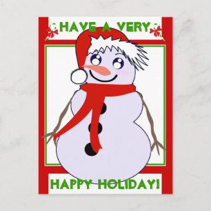 Festiva ¡Vacaciones rojas de Snowman Toon! Postal