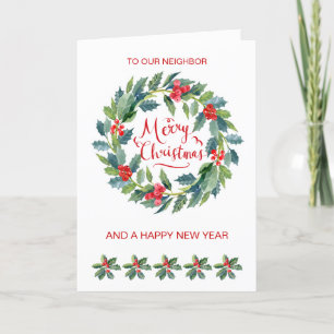 Festiva Vecino, Navidades holly wreath tarjeta de vacacion