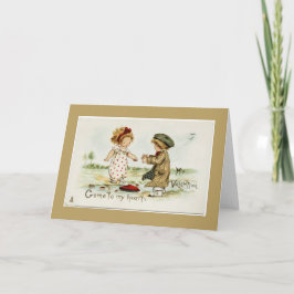 Festiva Ven a mi corazón mi tarjeta de felicitación de oro