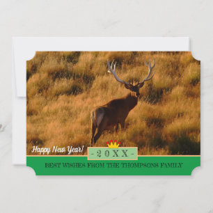 Festiva ¡Venado salvaje y feliz año nuevo! Tarjeta de dese