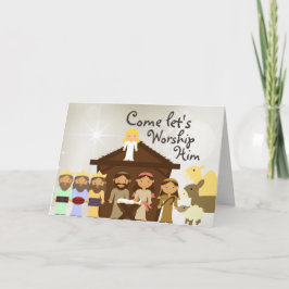 Festiva Vengan A Adorar Su Tarjeta De Navidades De Nativid