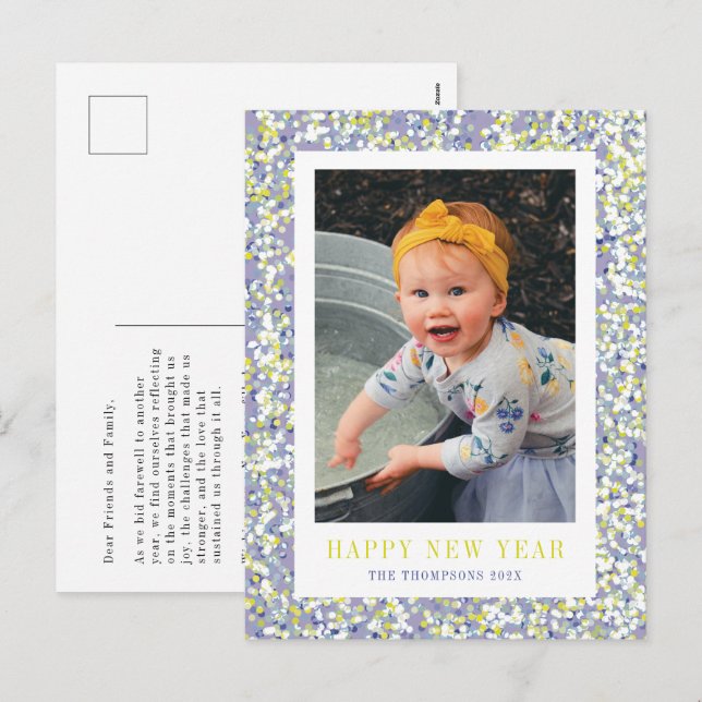 Festiva Vibrante postal de Año Nuevo de Confetti (Anverso / Reverso)