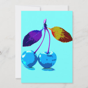Festiva Vibrante tarjeta de cerezas azul claro