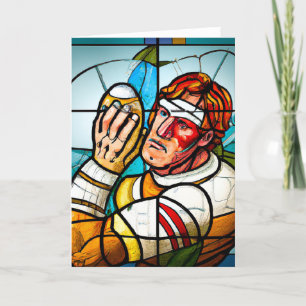 Festiva Vidrio Manchado de Rugby - Tarjeta de saludo de Ru