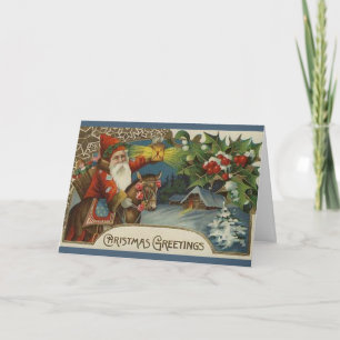 Festiva Vieja tarjeta de Navidades de Santa Primitiva de M