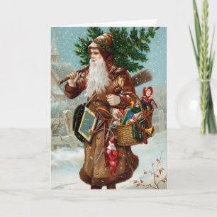 Festiva Vieja tarjeta de Navidades Santa de la moda
