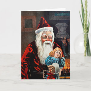 Festiva Viejo Santa con tarjeta de vacaciones de muñecas
