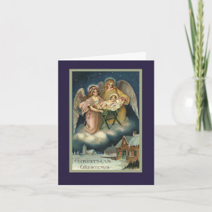 Festiva Vintage ángeles bíblicos en tarjeta de Navidades d