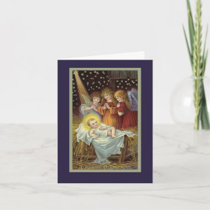 Festiva Vintage ángeles bíblicos en tarjeta de Navidades d