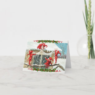 Festiva Vintage Elves cuelga bicicletas en la tarjeta de N