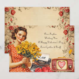 Festiva Vintage Fun Lady Valentine Tarjeta de vacaciones p
