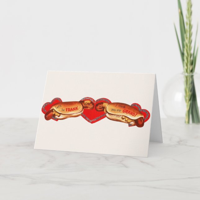 Festiva Vintage Hot Dog Valentine Tarjeta de felicitación (Anverso)