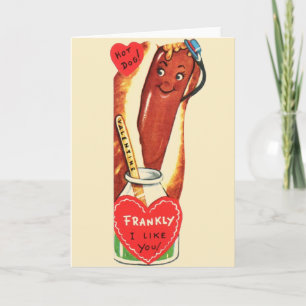 Festiva Vintage Hot Dog Valentine Tarjeta de felicitación