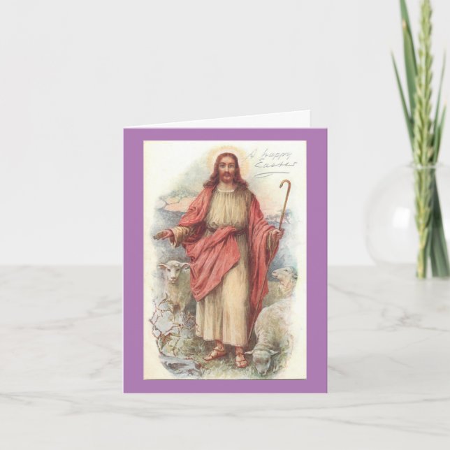 Festiva Vintage Jesus con tarjeta de oveja (Anverso)