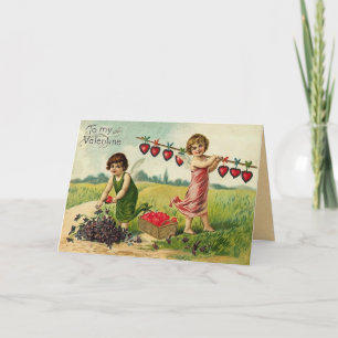 Festiva Vintage San Valentín tarjeta transportada con amor