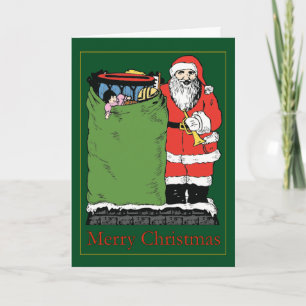 Festiva Vintage Santa con bolsa de juguete - Tarjeta para 