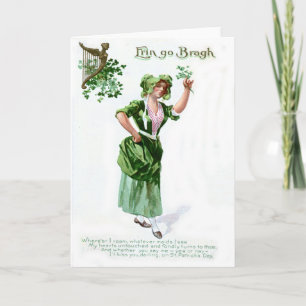 Festiva Vintage Shamrock Maiden Tarjeta del Día de San Pat
