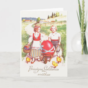 Festiva Vintage tarjeta de felicitación de Pascua letona