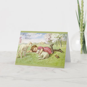 Festiva Vintage tarjeta de felicitación polaca de Pascua