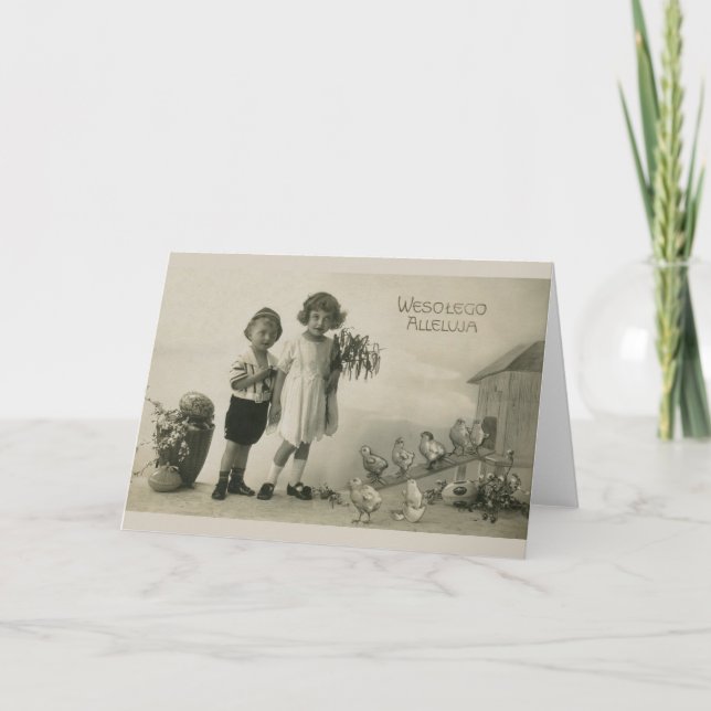 Festiva Vintage tarjeta de felicitación polaca de Pascua (Anverso)