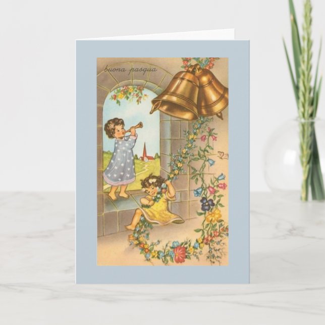 Festiva Vintage Tarjeta italiana de saludo de Pascua (Anverso)
