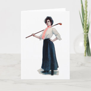 Festiva Vintage Woman Golfer Watercolor Tarjeta de felicit