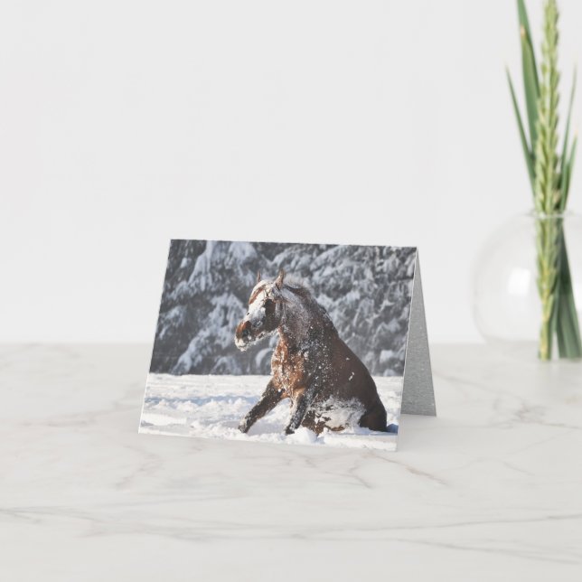 Festiva Vuelo de caballos marrones en tarjeta de vacacione (Anverso)