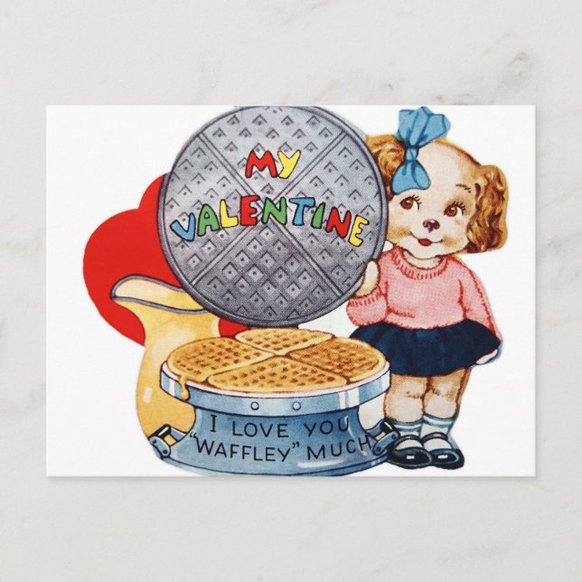 Festiva Waffle retro vintage postal de San Valentín (Anverso)