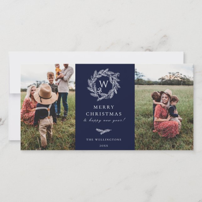 Festiva Wreath de invierno Monograma vacaciones 2 tarjeta  (Anverso)