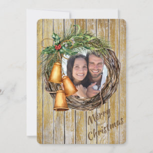 Festiva Wreath de madera con tarjeta de vacaciones de plan