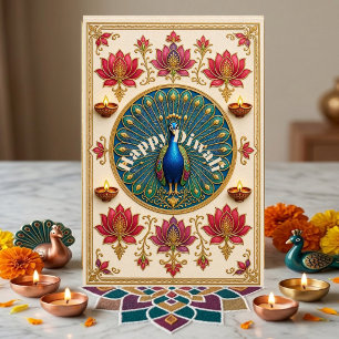 Festival de oro Diya Deepavali del pavo real loto