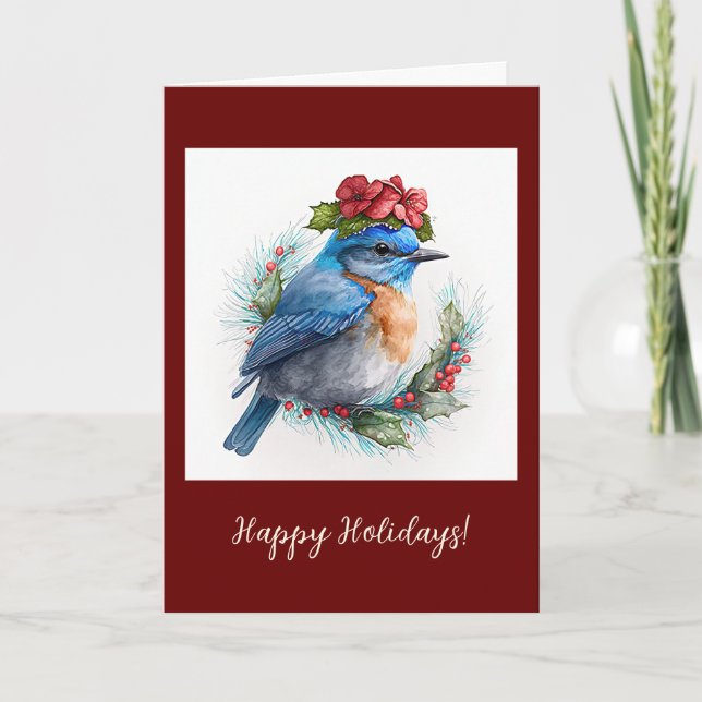 Festive Bluebird Fiesta plegada / Tarjeta de Navid (Anverso)