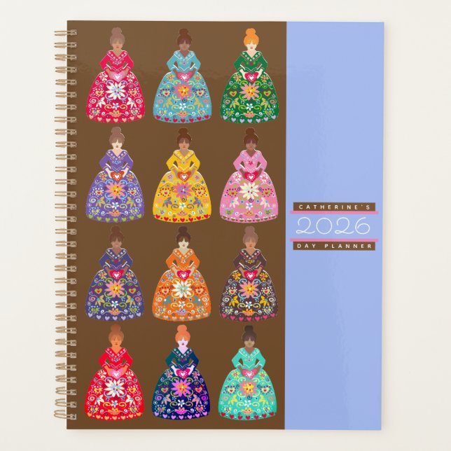Festive Folk Art Ladies Agenda Coffee Brown 2026 (Anverso)