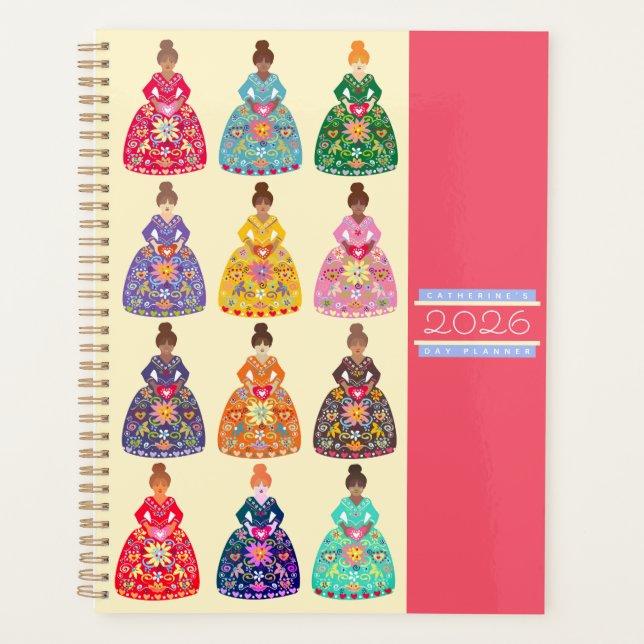 Festive Folk Art Ladies Daily Agenda Magenta 2026 (Anverso)