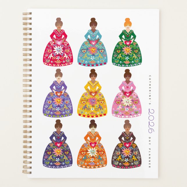 Festive Folk Art Ladies Simple Daily Agenda 2026 (Anverso)