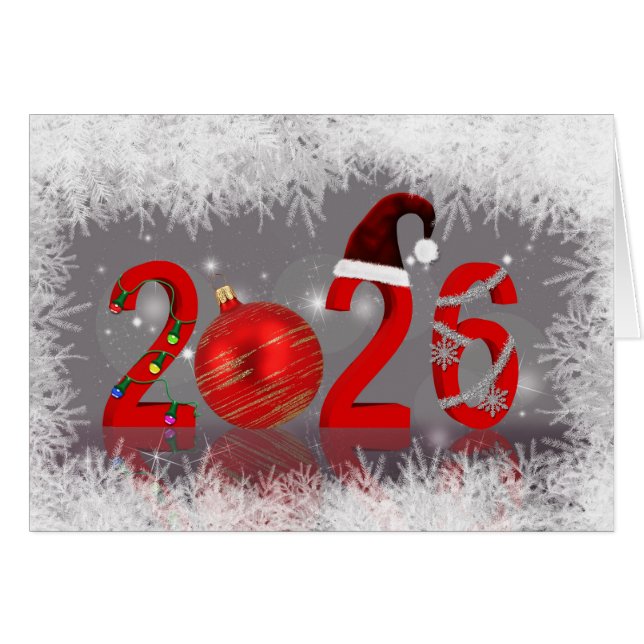 Festive Red New Year 2026 Merry Christmas (Anverso (Horizontal))